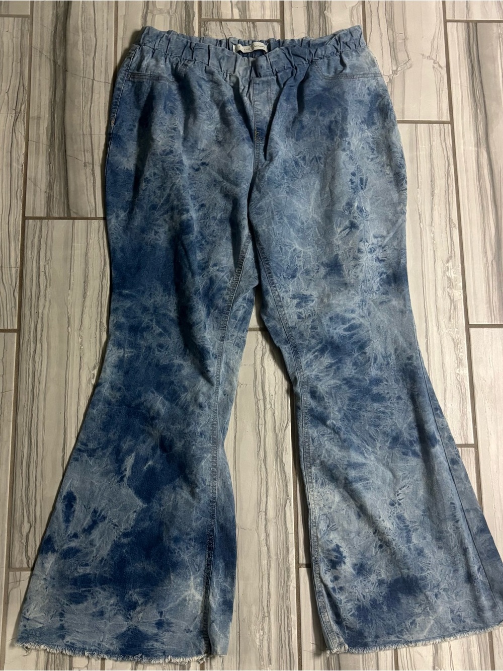 Women's Blue Tie-Dye Wide Leg Jeans